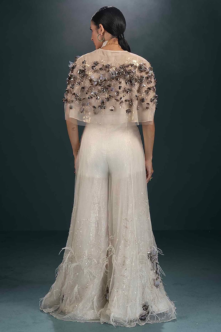 Off-White Silk & Viscose Gharara Set by Not So Serious by Pallavi Mohan at Pernia's Pop Up Shop