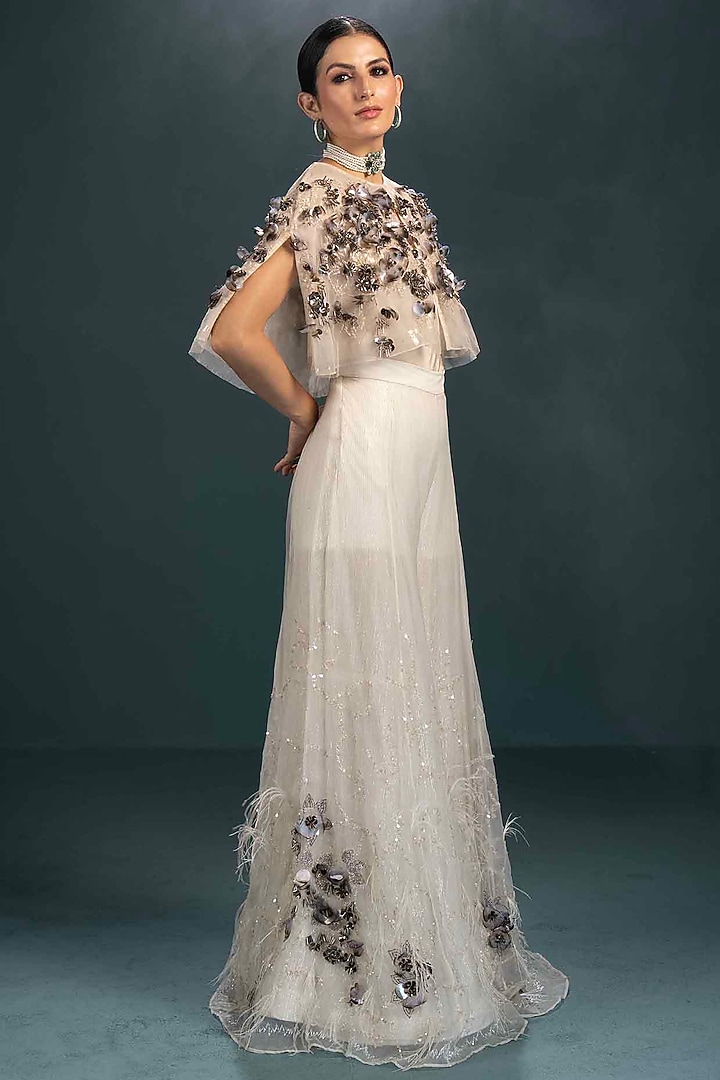 Off-White Silk & Viscose Gharara Set by Not So Serious by Pallavi Mohan at Pernia's Pop Up Shop