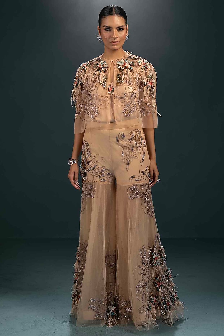 Beige Viscose & Lycra Embellished Gharara Set by Not So Serious by Pallavi Mohan at Pernia's Pop Up Shop