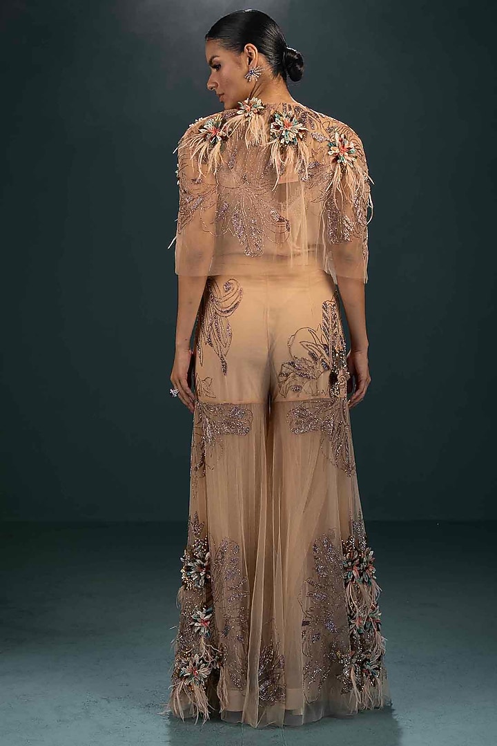 Beige Viscose & Lycra Embellished Gharara Set by Not So Serious by Pallavi Mohan at Pernia's Pop Up Shop