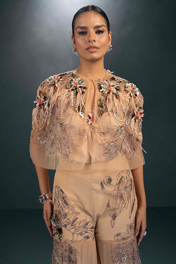 Beige Viscose & Lycra Embellished Gharara Set by Not So Serious by Pallavi Mohan at Pernia's Pop Up Shop
