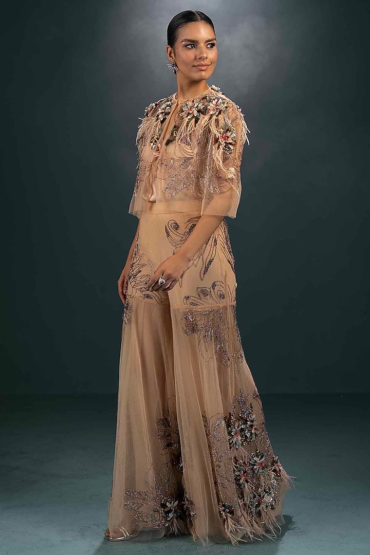 Beige Viscose & Lycra Embellished Gharara Set by Not So Serious by Pallavi Mohan at Pernia's Pop Up Shop