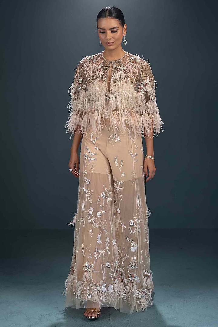 Cream Viscose & Lycra Embroidered Gharara Set by Not So Serious by Pallavi Mohan at Pernia's Pop Up Shop