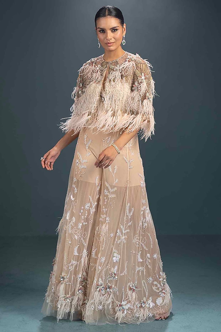 Cream Viscose & Lycra Embroidered Gharara Set by Not So Serious by Pallavi Mohan at Pernia's Pop Up Shop