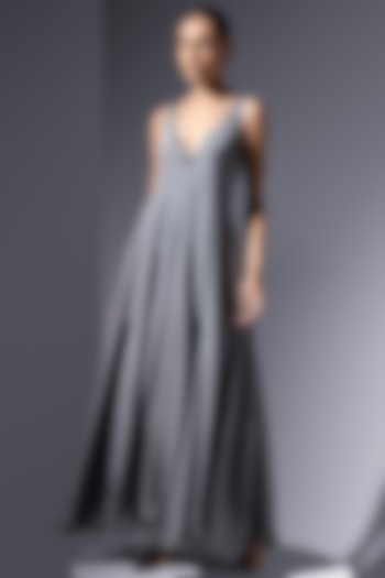 Ash Grey Luxe Crepe Embroidered Party Wear Dress by Not So Serious by Pallavi Mohan at Pernia's Pop Up Shop