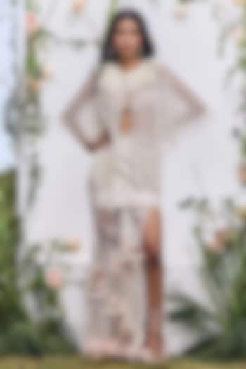 Ivory Mesh Embroidered Mini Skirt by Not So Serious by Pallavi Mohan at Pernia's Pop Up Shop