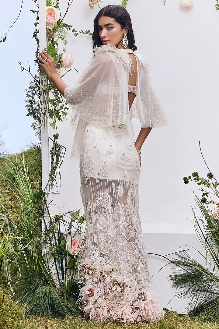 Ivory Mesh Embroidered Mini Skirt by Not So Serious by Pallavi Mohan at Pernia's Pop Up Shop