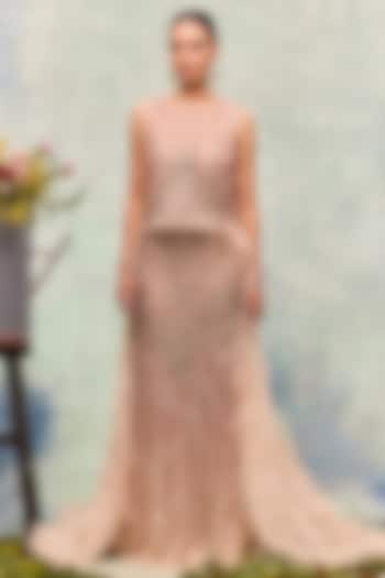 Old Rose Soft Mesh Embroidered Top by Not So Serious by Pallavi Mohan at Pernia's Pop Up Shop