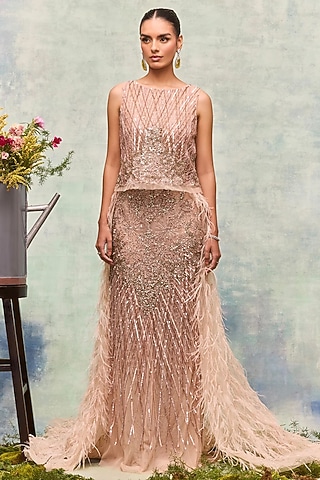 Old Rose Soft Mesh Embroidered Top by Not So Serious by Pallavi Mohan