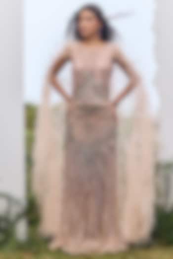 Old Rose Soft Mesh Embroidered Maxi Skirt by Not So Serious by Pallavi Mohan at Pernia's Pop Up Shop