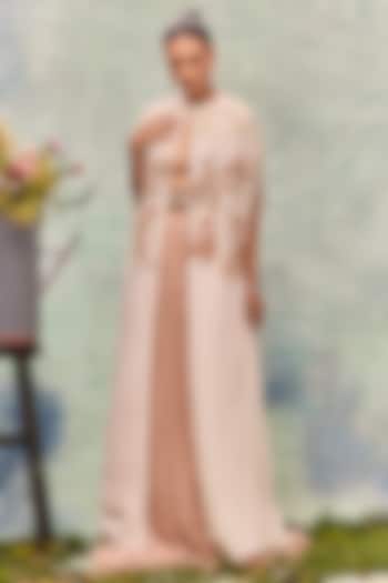Ivory Lurex Georgette Embroidered Cape by Not So Serious by Pallavi Mohan at Pernia's Pop Up Shop