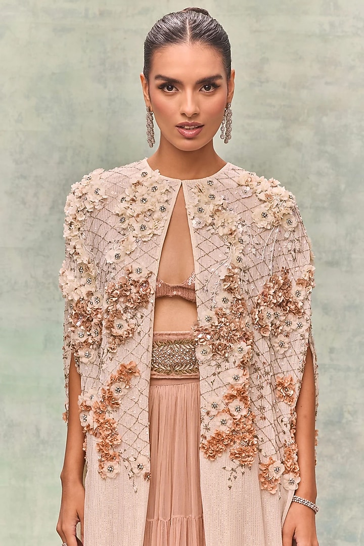 Ivory Lurex Georgette Embroidered Cape by Not So Serious by Pallavi Mohan at Pernia's Pop Up Shop