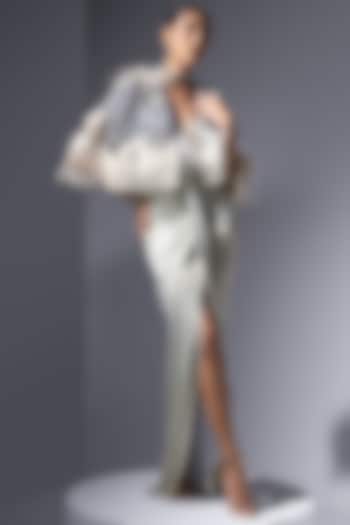 Mint Tulle Crystal Embroidered Short Cape by Not So Serious by Pallavi Mohan at Pernia's Pop Up Shop