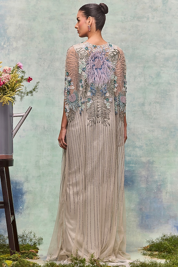 Mint Soft Mesh Embroidered Cape by Not So Serious by Pallavi Mohan at Pernia's Pop Up Shop