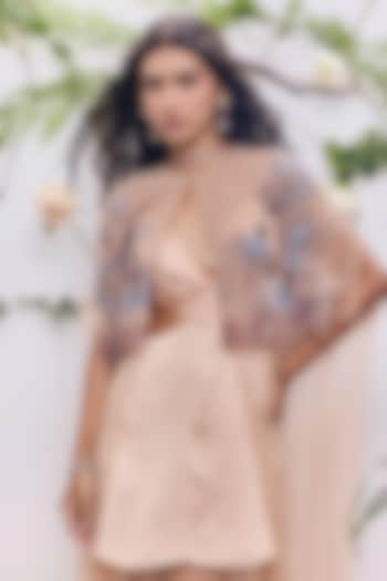 Nude Soft Mesh Beads Embroidered Cape by Not So Serious by Pallavi Mohan at Pernia's Pop Up Shop