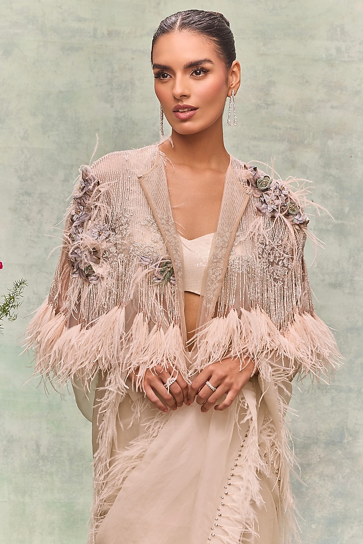 Ivory Tulle Structured Cape by Not So Serious by Pallavi Mohan at Pernia's Pop Up Shop