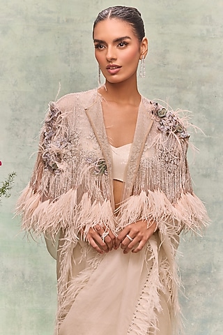 Ivory Tulle Structured Cape by Not So Serious by Pallavi Mohan