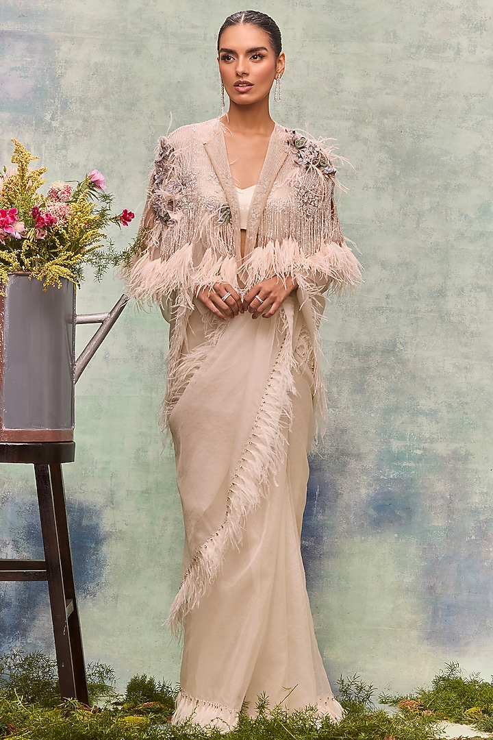 Ivory Tulle Structured Cape by Not So Serious by Pallavi Mohan at Pernia's Pop Up Shop