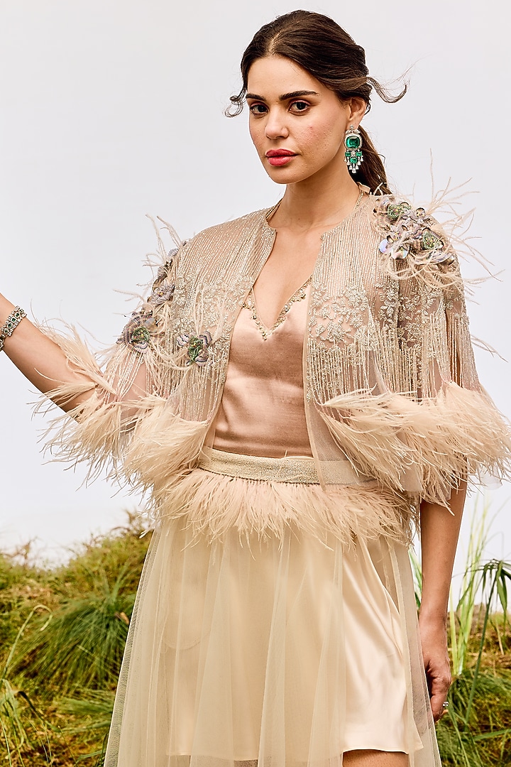 Ivory Tulle Structured Cape by Not So Serious by Pallavi Mohan at Pernia's Pop Up Shop