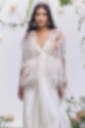 Ivory Soft Mesh Crystal Embroidered Cape by Not So Serious by Pallavi Mohan at Pernia's Pop Up Shop