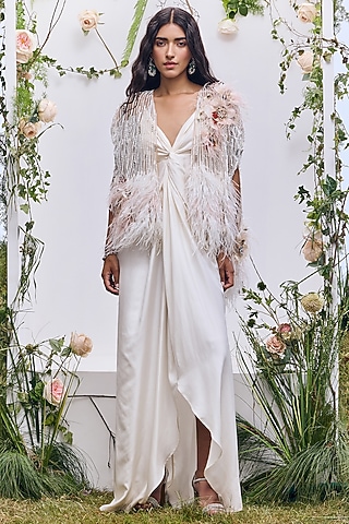 Ivory Silk Knotted Dress by Not So Serious by Pallavi Mohan