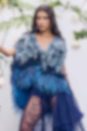 Cerulean Georgette Sequins Embroidered Cape by Not So Serious by Pallavi Mohan at Pernia's Pop Up Shop