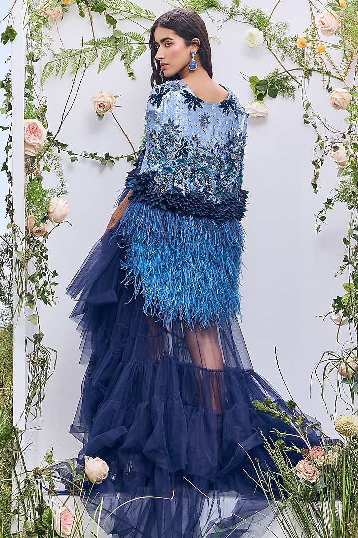 Cerulean Georgette Sequins Embroidered Cape by Not So Serious by Pallavi Mohan at Pernia's Pop Up Shop