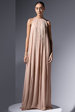 Blush Chiffon Georgette Draped Dress by Not So Serious by Pallavi Mohan