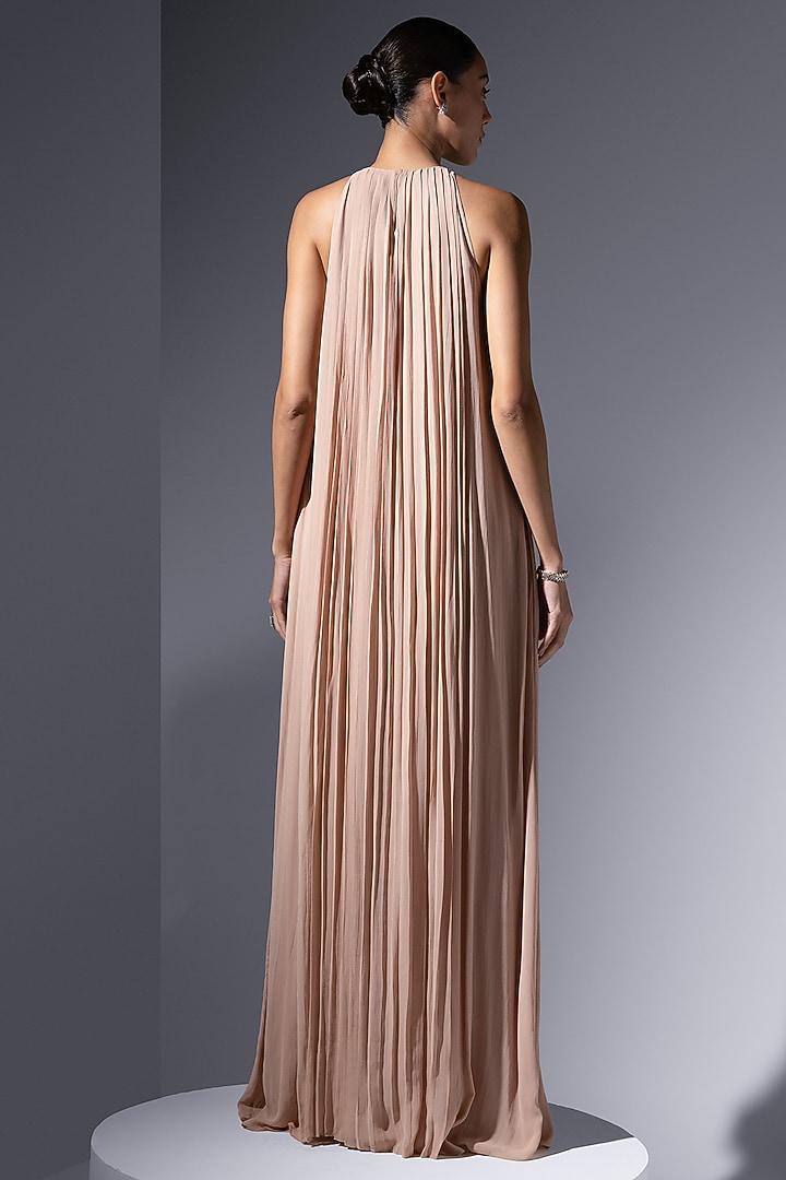 Blush Chiffon Georgette Draped Vacation Dress by Not So Serious by Pallavi Mohan at Pernia's Pop Up Shop