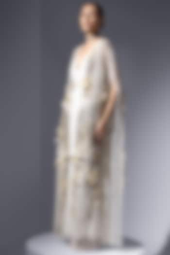 Pearl White Luxe Crepe Embroidered Party Wear Dress by Not So Serious by Pallavi Mohan at Pernia's Pop Up Shop