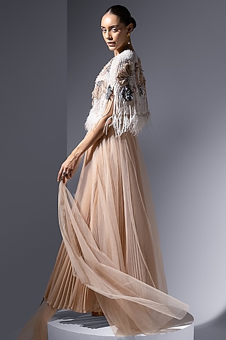 Rose-Tinted Soft Mesh Embroidered Trail by Not So Serious by Pallavi Mohan