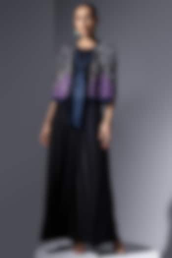 Navy Tulle Crystal Embellished Cape by Not So Serious by Pallavi Mohan at Pernia's Pop Up Shop