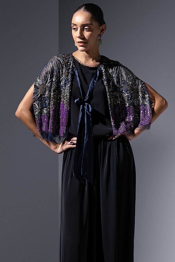 Midnight Blue Jersey Cocktail Dress by Not So Serious by Pallavi Mohan at Pernia's Pop Up Shop