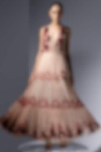 Peach Tulle Embellished Party Wear Dress by Not So Serious by Pallavi Mohan at Pernia's Pop Up Shop