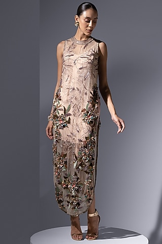 Champagne Tulle Bead Work Tunic by Not So Serious by Pallavi Mohan