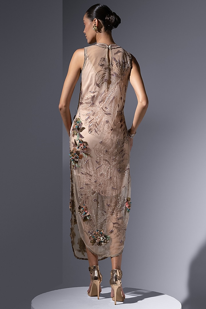 Champagne Tulle Bead Work Tunic by Not So Serious by Pallavi Mohan at Pernia's Pop Up Shop