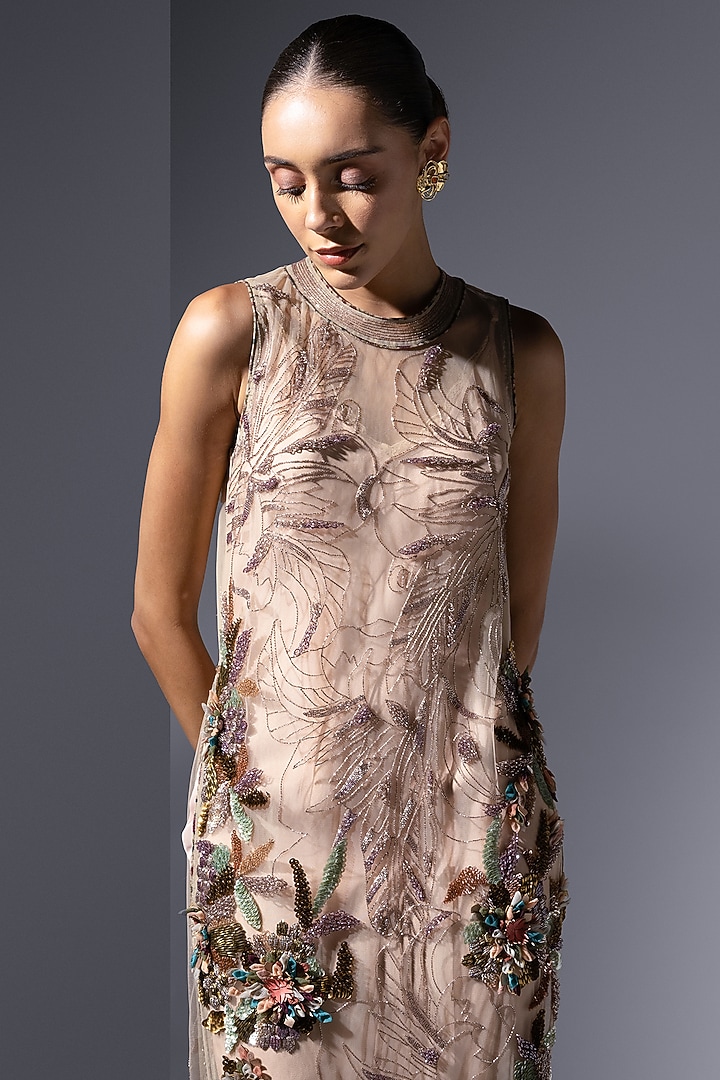 Champagne Tulle Bead Work Tunic by Not So Serious by Pallavi Mohan at Pernia's Pop Up Shop