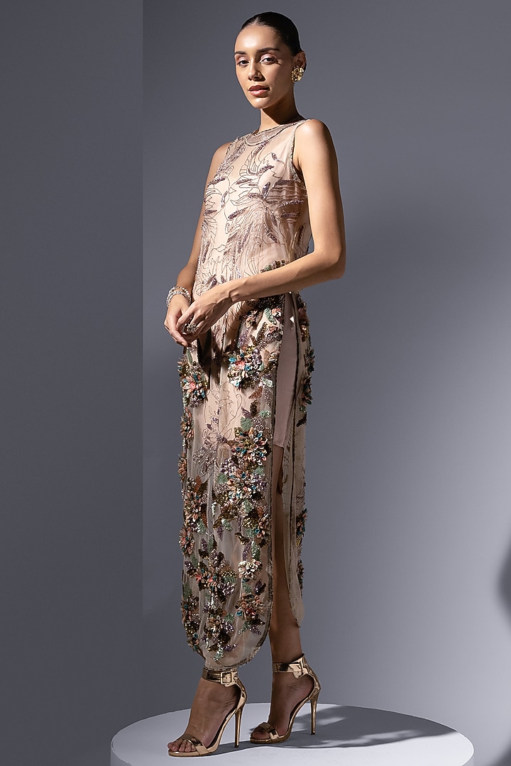 Champagne Tulle Bead Work Tunic by Not So Serious by Pallavi Mohan at Pernia's Pop Up Shop
