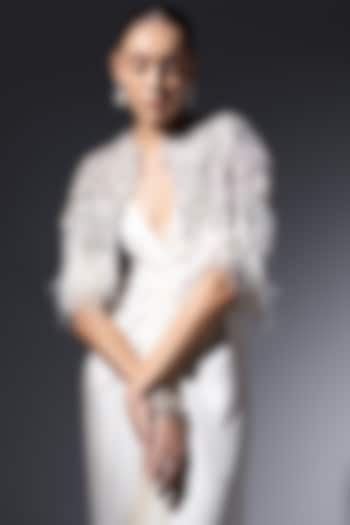 Ivory Tulle Sequin & Bead Work Cape by Not So Serious by Pallavi Mohan at Pernia's Pop Up Shop