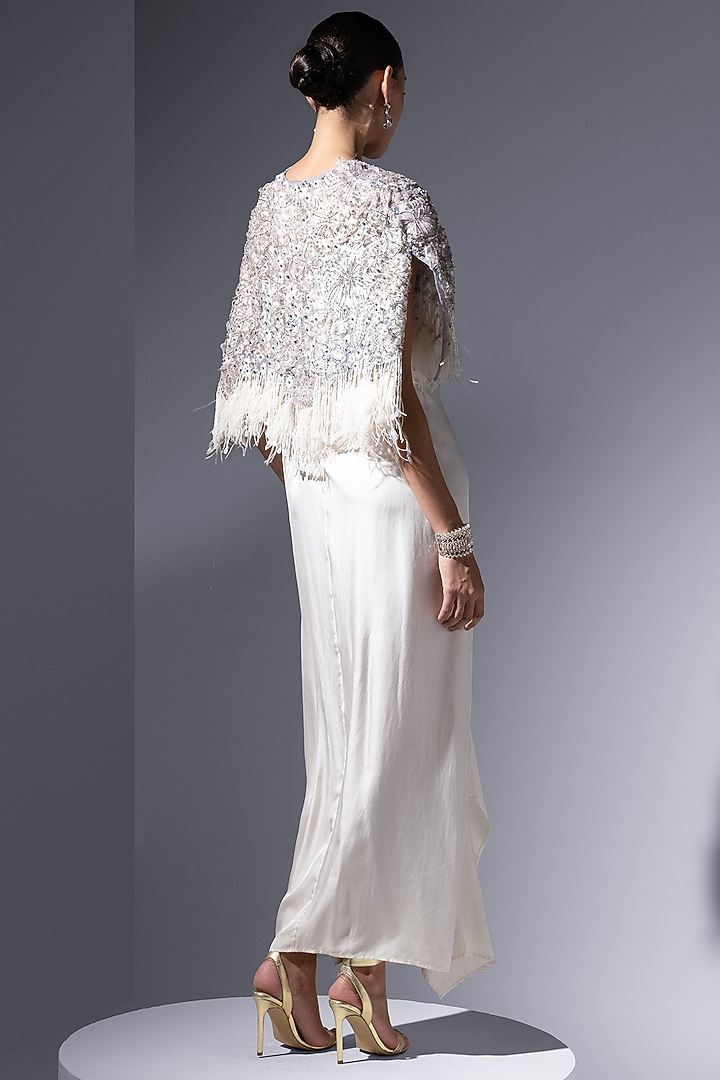 Ivory Tulle Sequin & Bead Work Cape by Not So Serious by Pallavi Mohan at Pernia's Pop Up Shop