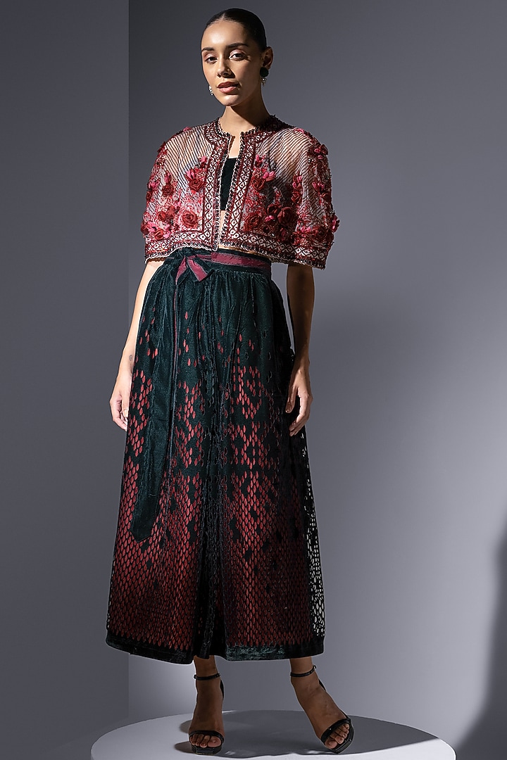 Forest Green Silk Velvet Flared Skirt by Not So Serious by Pallavi Mohan at Pernia's Pop Up Shop