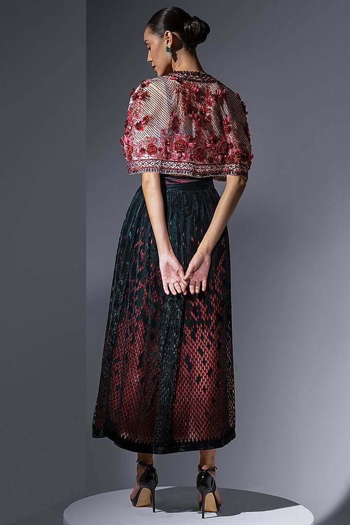 Forest Green Silk Velvet Flared Skirt by Not So Serious by Pallavi Mohan at Pernia's Pop Up Shop