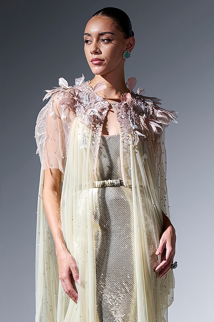 Mint Soft Net Sequin Work Cape by Not So Serious by Pallavi Mohan at Pernia's Pop Up Shop