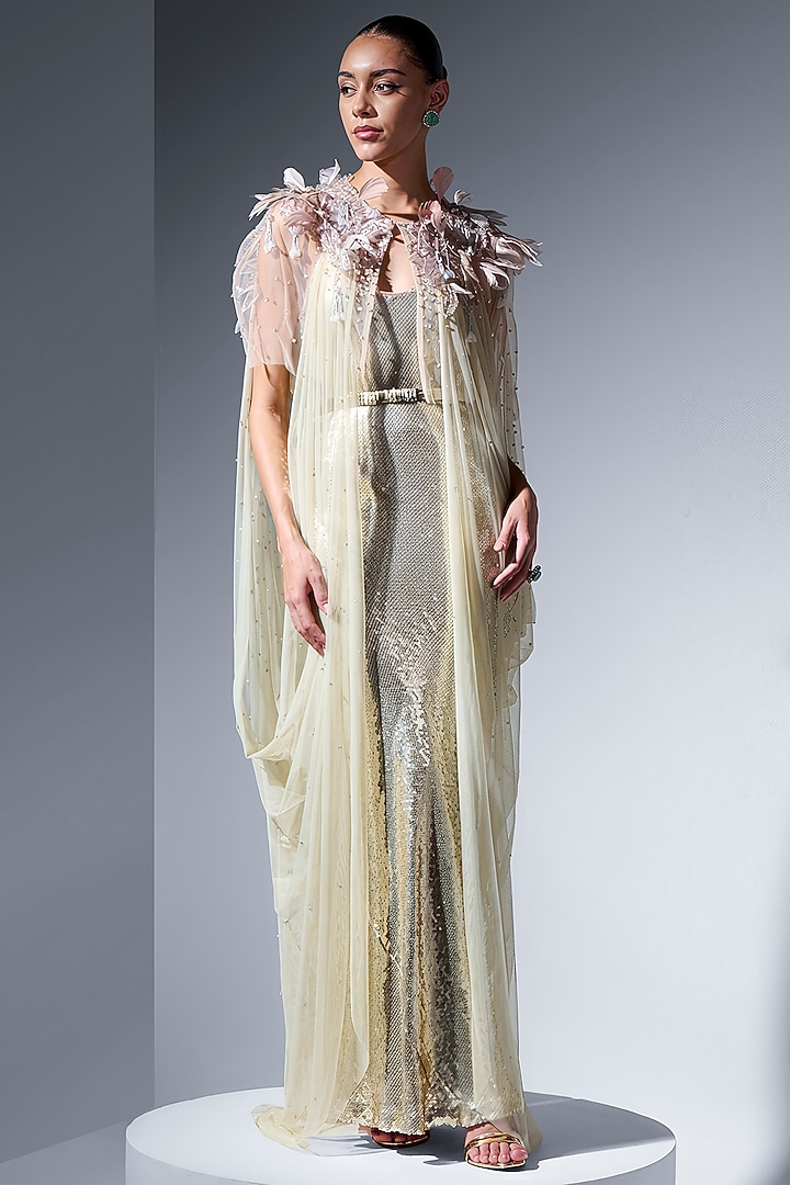 Champagne Sequin Fabric Party Wear Dress by Not So Serious by Pallavi Mohan at Pernia's Pop Up Shop