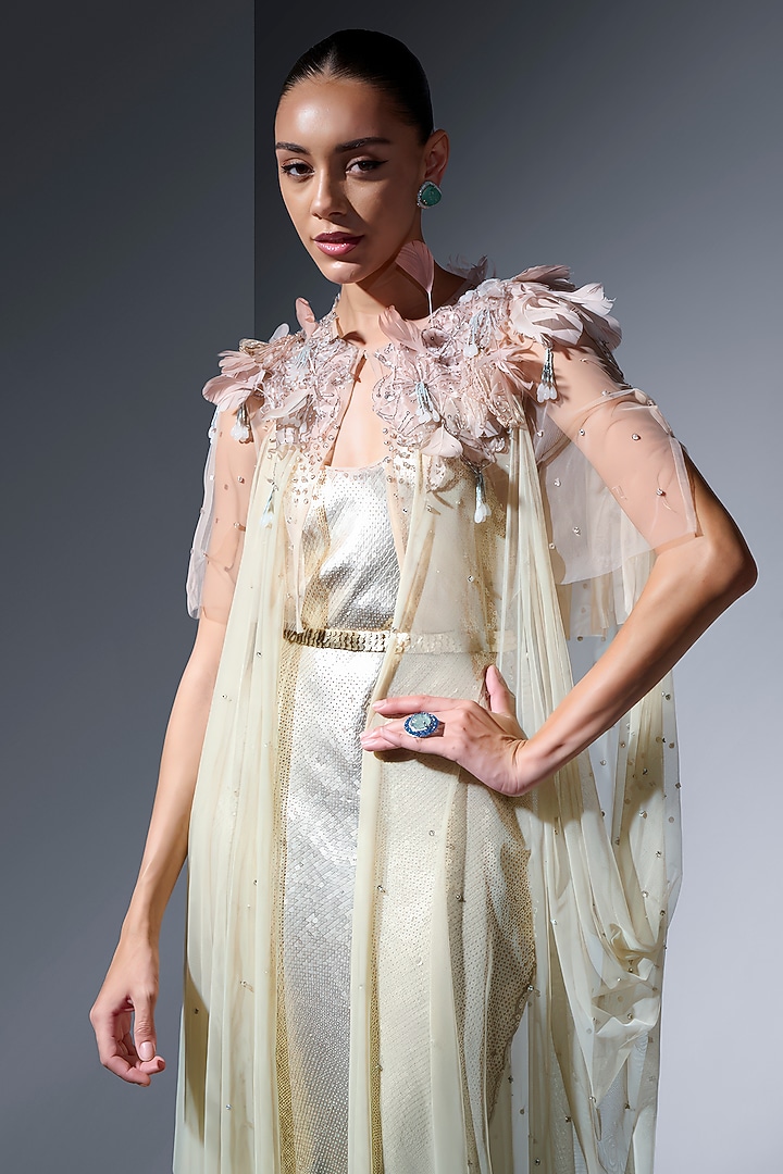 Champagne Sequin Fabric Party Wear Dress by Not So Serious by Pallavi Mohan at Pernia's Pop Up Shop