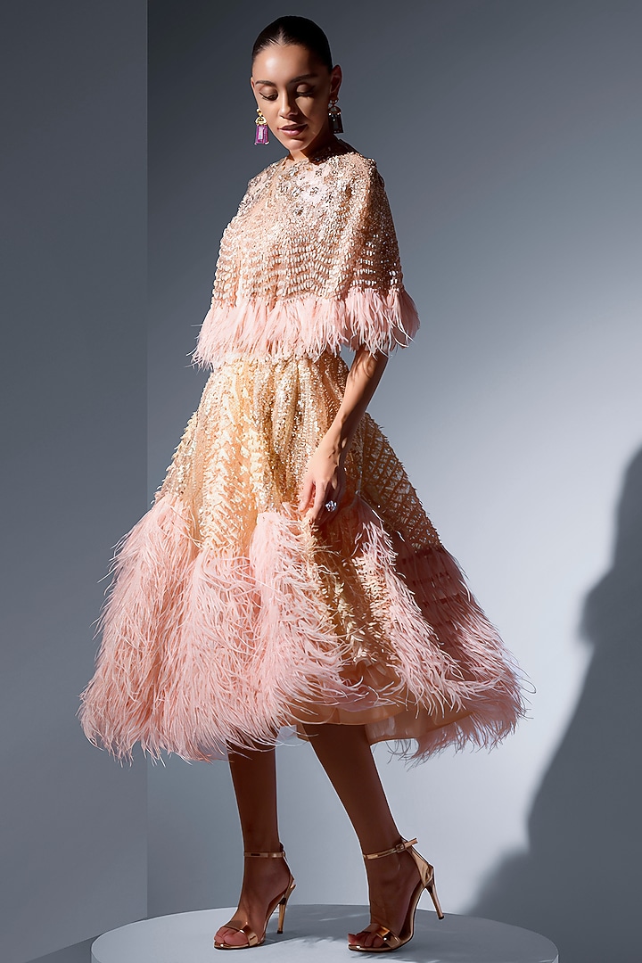 Blush Tulle Sequin & Bead Work Cape by Not So Serious by Pallavi Mohan at Pernia's Pop Up Shop