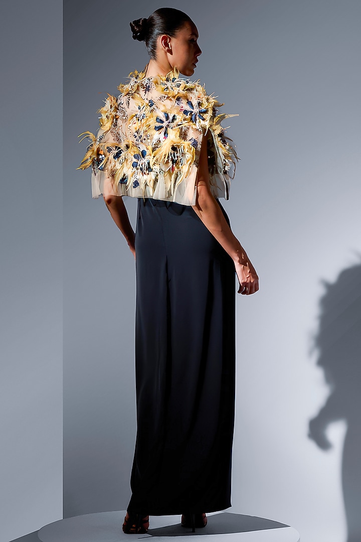 Nude Tulle Sequin & Bead Work Scalloped Cape by Not So Serious by Pallavi Mohan at Pernia's Pop Up Shop