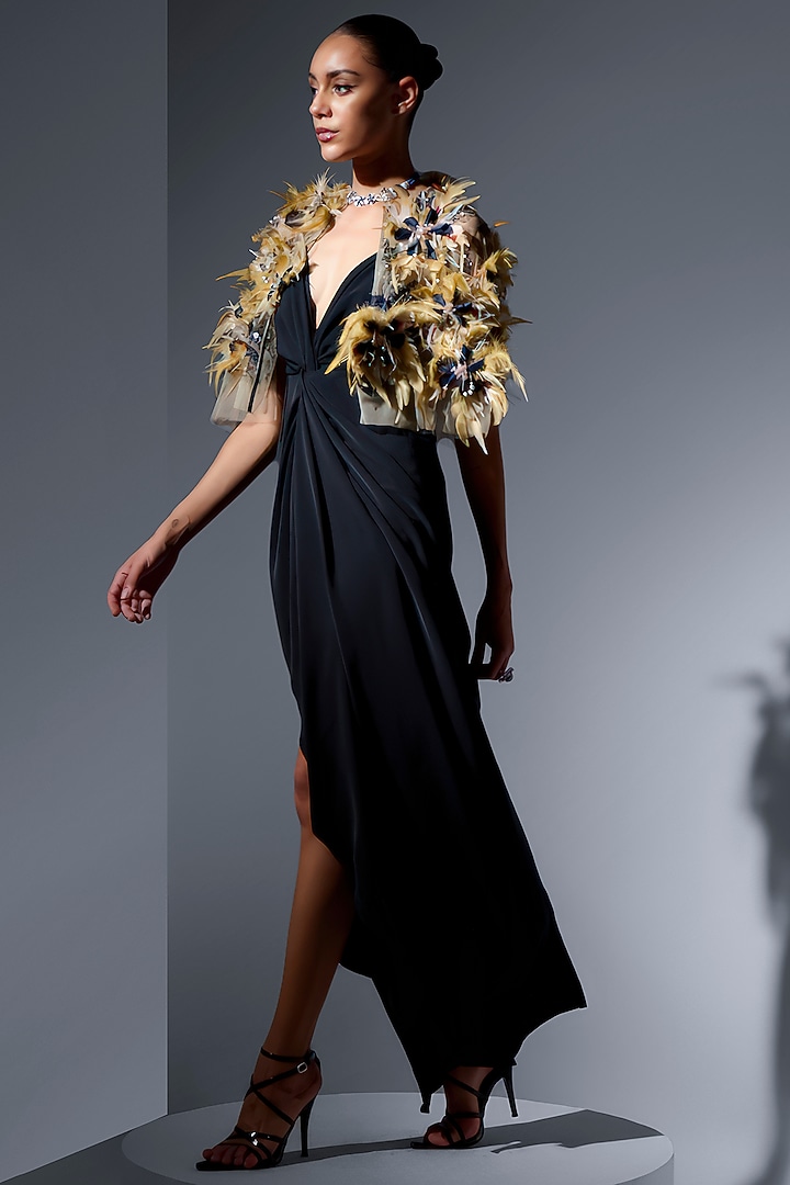 Nude Tulle Sequin & Bead Work Scalloped Cape by Not So Serious by Pallavi Mohan at Pernia's Pop Up Shop