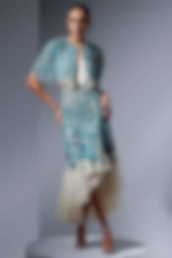Aqua Tulle Sequin & Pearl Embellished Skirt by Not So Serious by Pallavi Mohan at Pernia's Pop Up Shop