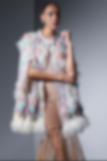 Ivory Tulle & Organza Floral Embellished Jacket by Not So Serious by Pallavi Mohan at Pernia's Pop Up Shop